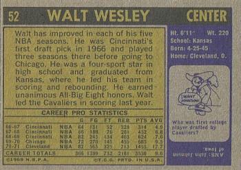 1971-72 Topps #52 Walt Wesley Back
