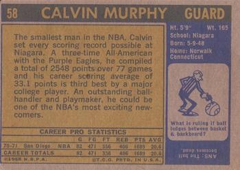 1971-72 Topps #58 Calvin Murphy Back