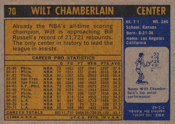 1971-72 Topps #70 Wilt Chamberlain Back
