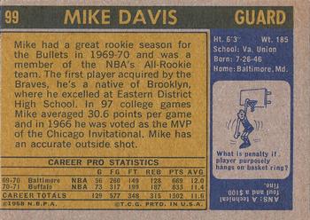 1971-72 Topps #99 Mike Davis Back