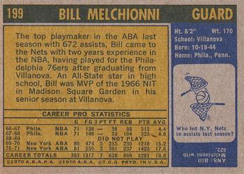 1971-72 Topps #199 Bill Melchionni Back