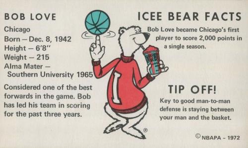 1972 Icee Bear #NNO Bob Love Back