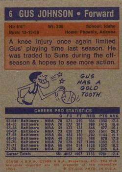 1972-73 Topps #6 Gus Johnson Back