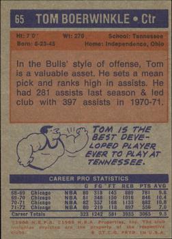 1972-73 Topps #65 Tom Boerwinkle Back