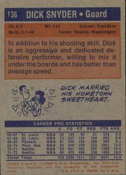 1972-73 Topps #136 Dick Snyder Back