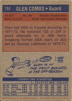 1972-73 Topps #194 Glen Combs Back