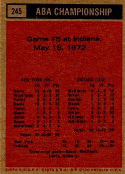 1972-73 Topps #245 1971-72 ABA Finals Game 5 Back
