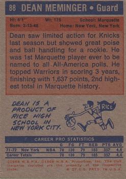 1972-73 Topps #88 Dean Meminger Back