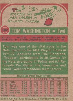 1973-74 Topps #182 Tom Washington Back