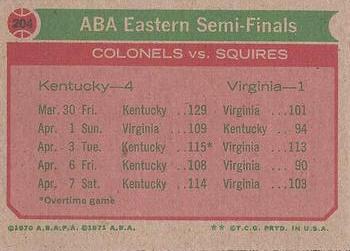 1973-74 Topps #204 ABA Eastern Semis Back