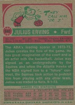 1973-74 Topps #240 Julius Erving Back