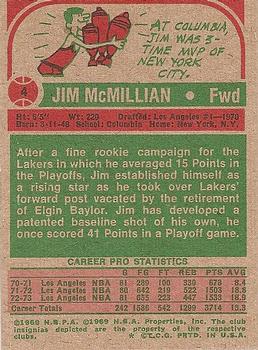 1973-74 Topps #4 Jim McMillian Back
