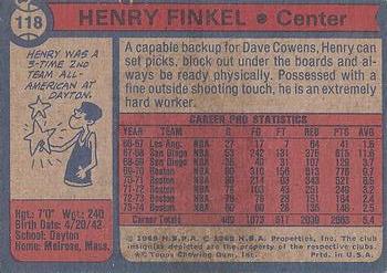 1974-75 Topps #118 Henry Finkel Back