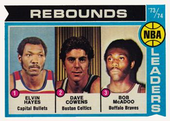 1974-75 Topps #148 NBA '73-74 Rebound Leaders (Elvin Hayes / Dave Cowens / Bob McAdoo) Front