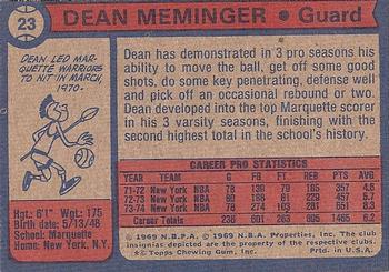 1974-75 Topps #23 Dean Meminger Back