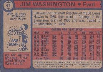 1974-75 Topps #41 Jim Washington Back