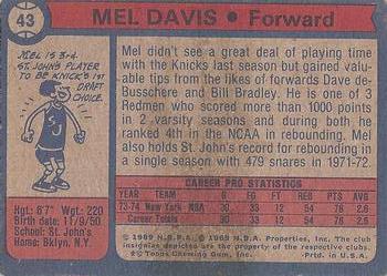 1974-75 Topps #43 Mel Davis Back