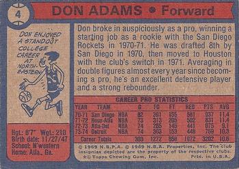 1974-75 Topps #4 Don Adams Back