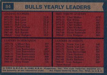 1974-75 Topps #84 Chicago Bulls Team Leaders (Bob Love / Chet Walker / Clifford Ray / Norm Van Lier) Back