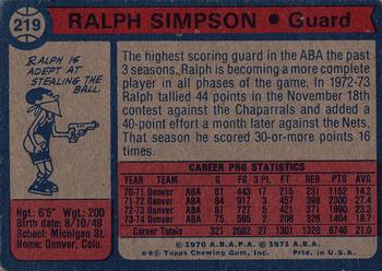 1974-75 Topps #219 Ralph Simpson Back