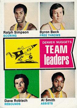 1974-75 Topps #222 Denver Nuggets Team Leaders (Ralph Simpson / Byron Beck / Dave Robisch / Al Smith) Front