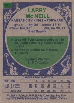 1975-76 Topps #142 Larry McNeill Back