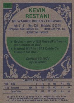 1975-76 Topps #161 Kevin Restani Back