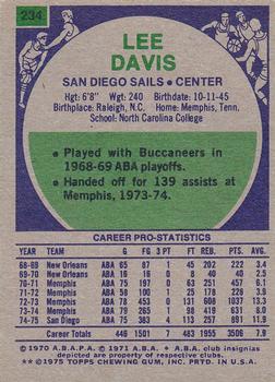 1975-76 Topps #234 Lee Davis Back