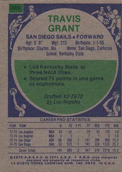 1975-76 Topps #245 Travis Grant Back