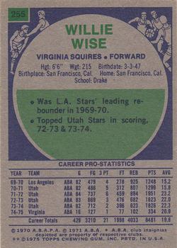 1975-76 Topps #255 Willie Wise Back