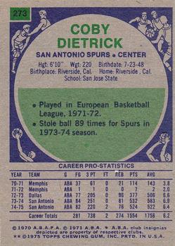 1975-76 Topps #273 Coby Dietrick Back