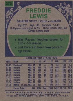 1975-76 Topps #275 Freddie Lewis Back