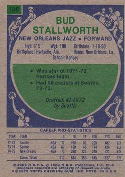 1975-76 Topps #108 Bud Stallworth Back