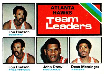 1975-76 Topps #116 Atlanta Hawks Team Leaders (Lou Hudson / John Drew / Dean Meminger) Front