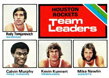1975-76 Topps #123 Houston Rockets Team Leaders (Rudy Tomjanovich / Calvin Murphy / Kevin Kunnert / Mike Newlin) Front