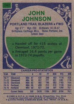1975-76 Topps #147 John Johnson Back