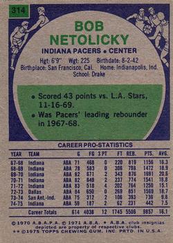 1975-76 Topps #314 Bob Netolicky Back