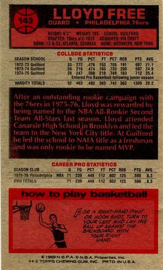 1976-77 Topps #143 Lloyd Free Back