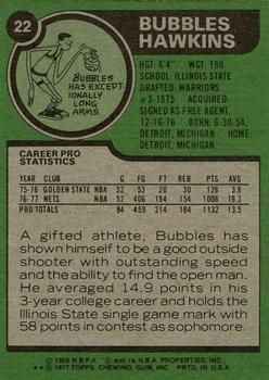 1977-78 Topps #22 Bubbles Hawkins Back