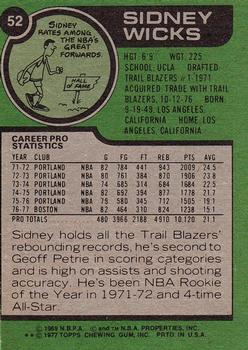 1977-78 Topps #52 Sidney Wicks Back