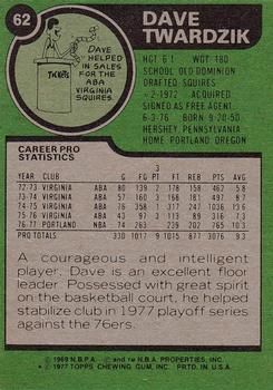 1977-78 Topps #62 Dave Twardzik Back