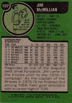 1977-78 Topps #107 Jim McMillian Back