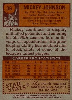 1978-79 Topps #36 Mickey Johnson Back