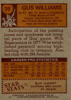 1978-79 Topps #39 Gus Williams Back
