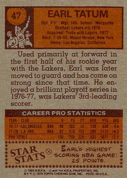1978-79 Topps #47 Earl Tatum Back