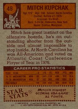 1978-79 Topps #48 Mitch Kupchak Back