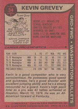 1979-80 Topps #34 Kevin Grevey Back