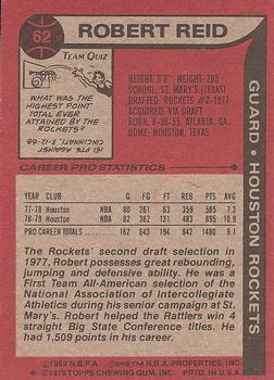 1979-80 Topps #62 Robert Reid Back