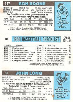 1980-81 Topps #18 / 88 / 237 John Long / Magic Johnson / Ron Boone Back