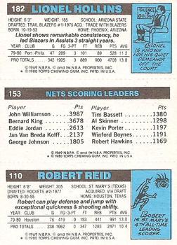 1980-81 Topps #110 / 153 / 182 Robert Reid / Mike Newlin / Lionel Hollins Back